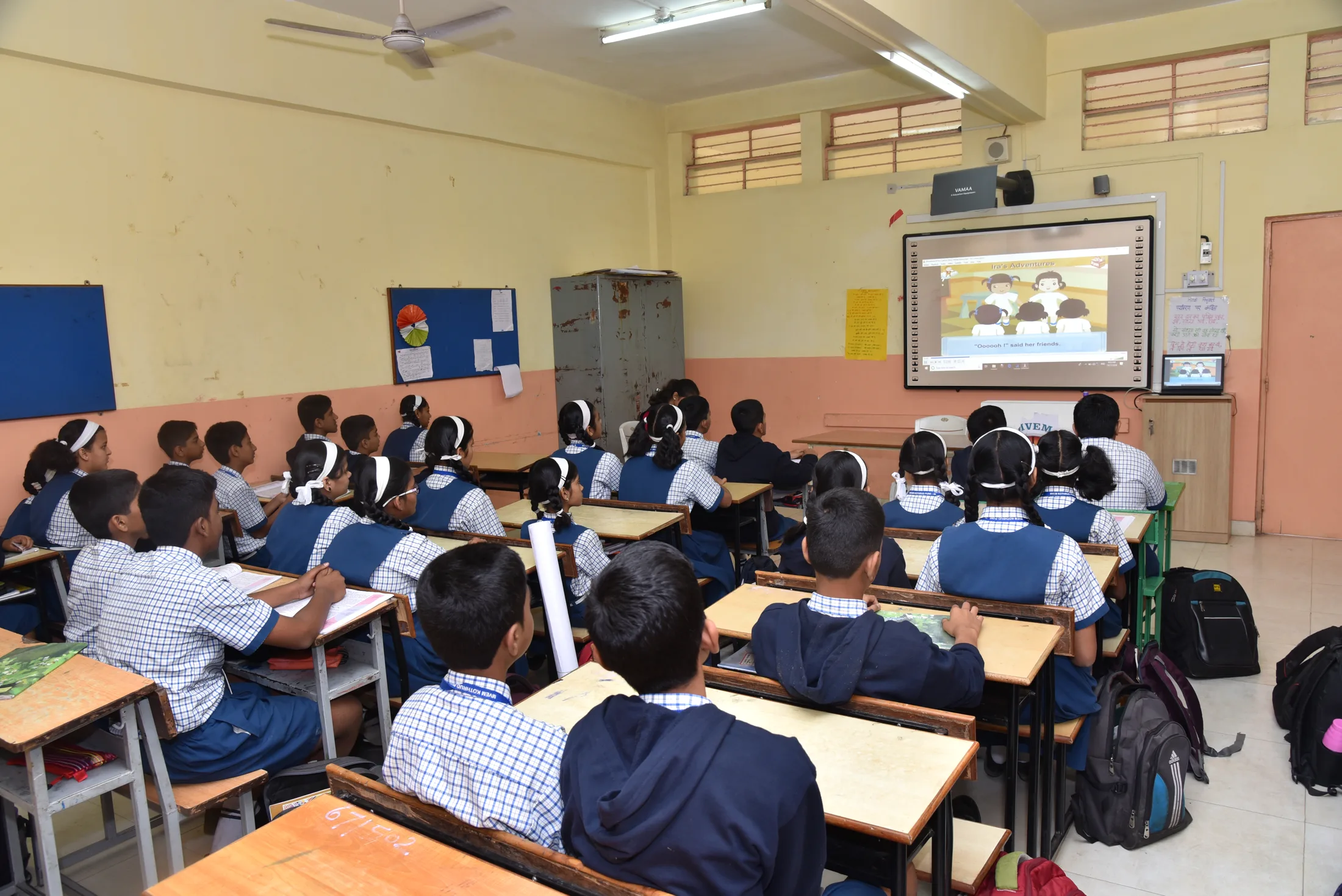 A class following a lesson on the smart board